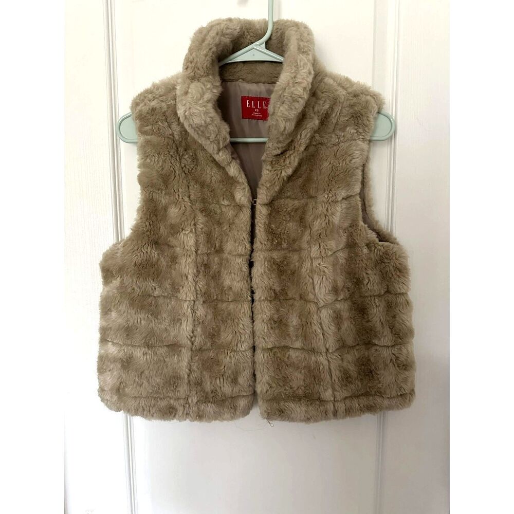 ELLE Faux Fur Vest Women's XS Beige/Taupe